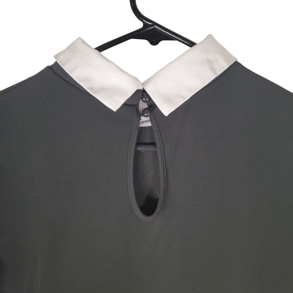 One Clothing Los Angeles Womens Black White Colorblock Peter Pan Collar Top L